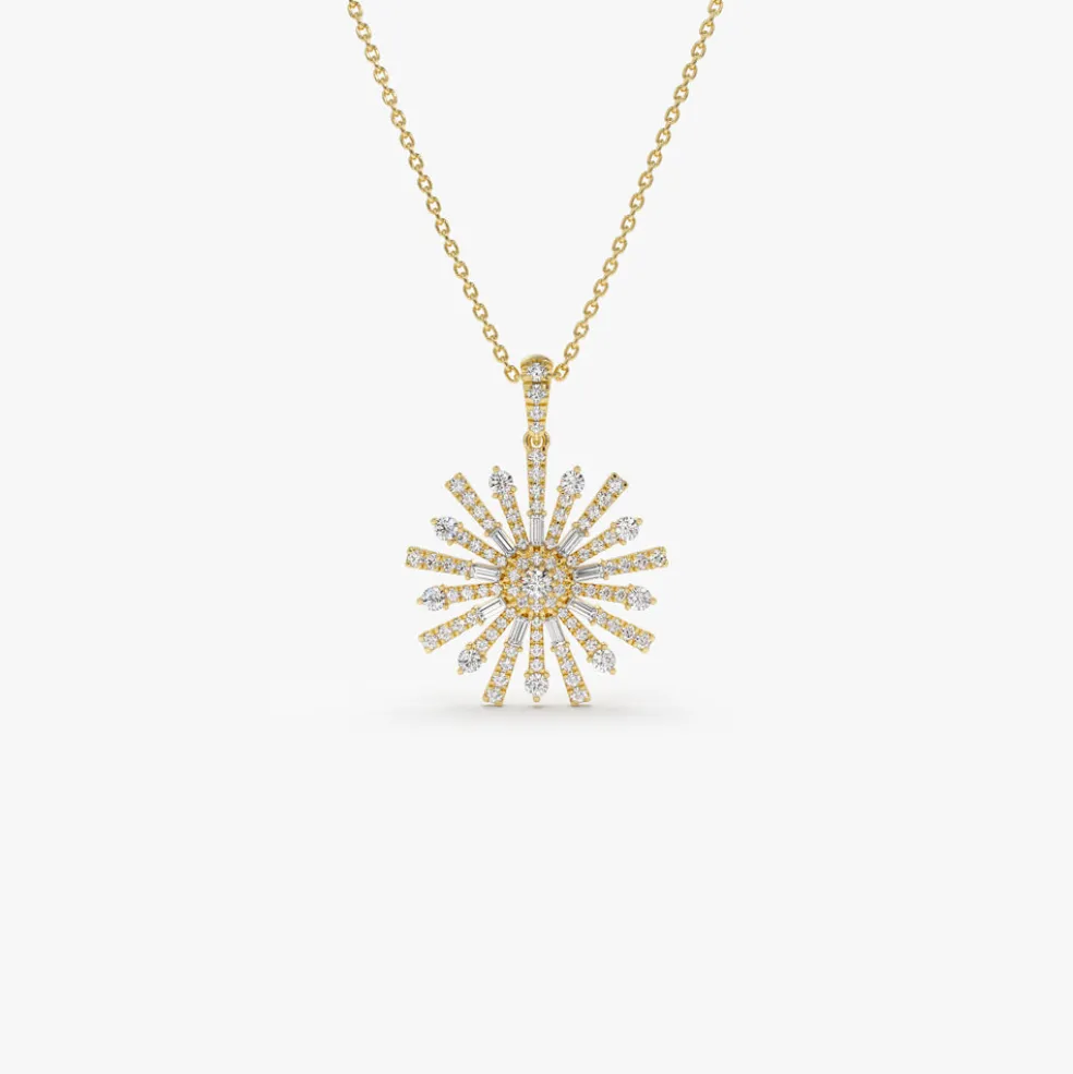 14k Baguette Diamond Unique Necklace
