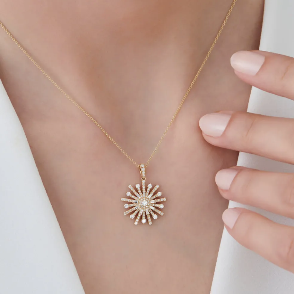 14k Baguette Diamond Unique Necklace