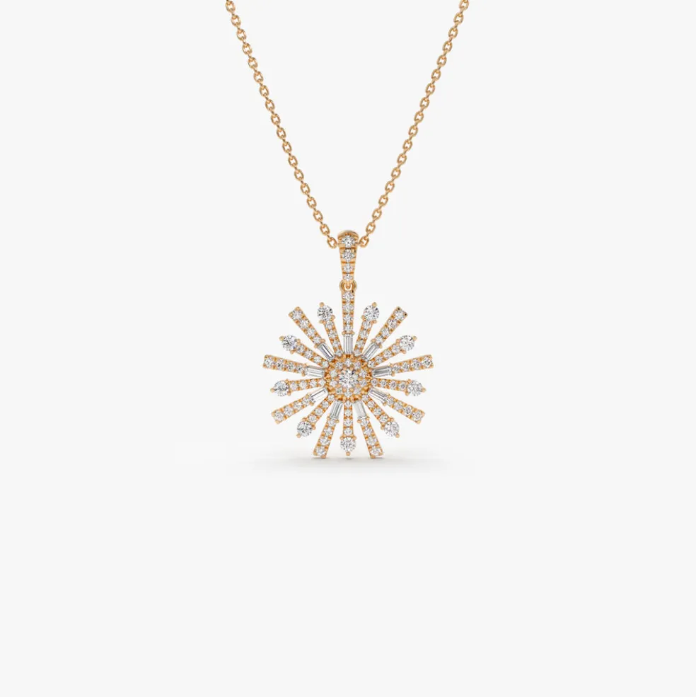 14k Baguette Diamond Unique Necklace