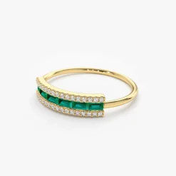 14k Baguette Emerald and Diamonds Ring