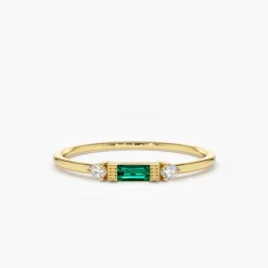 14k Baguette Emerald with Diamond Ring