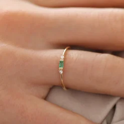 14k Baguette Emerald with Diamond Ring