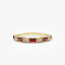 14k Baguette Ruby and Diamond Ring