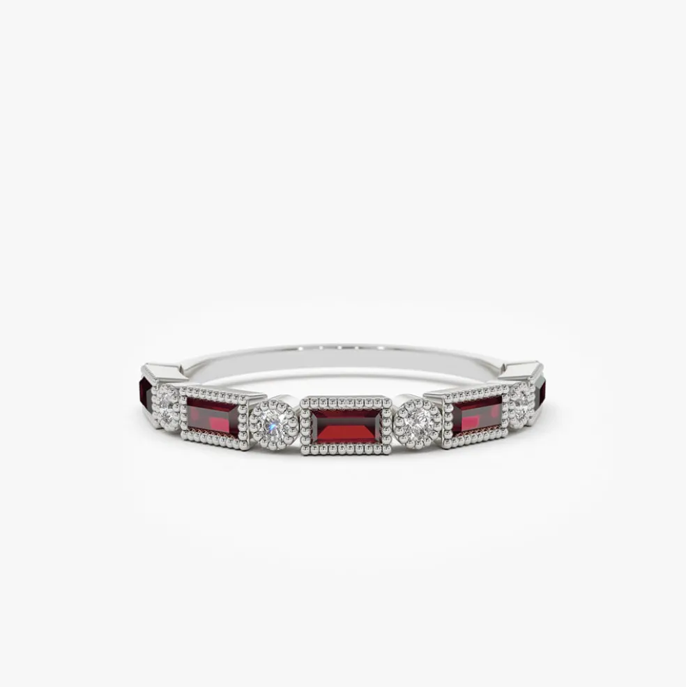 14k Baguette Ruby and Diamond Ring