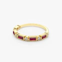 14k Baguette Ruby and Diamond Ring