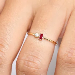 14k Baguette Ruby and Diamond Ring