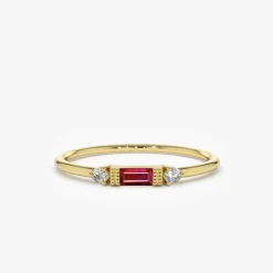14K Baguette Ruby With Diamond Ring