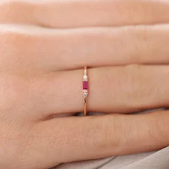 14K Baguette Ruby With Diamond Ring