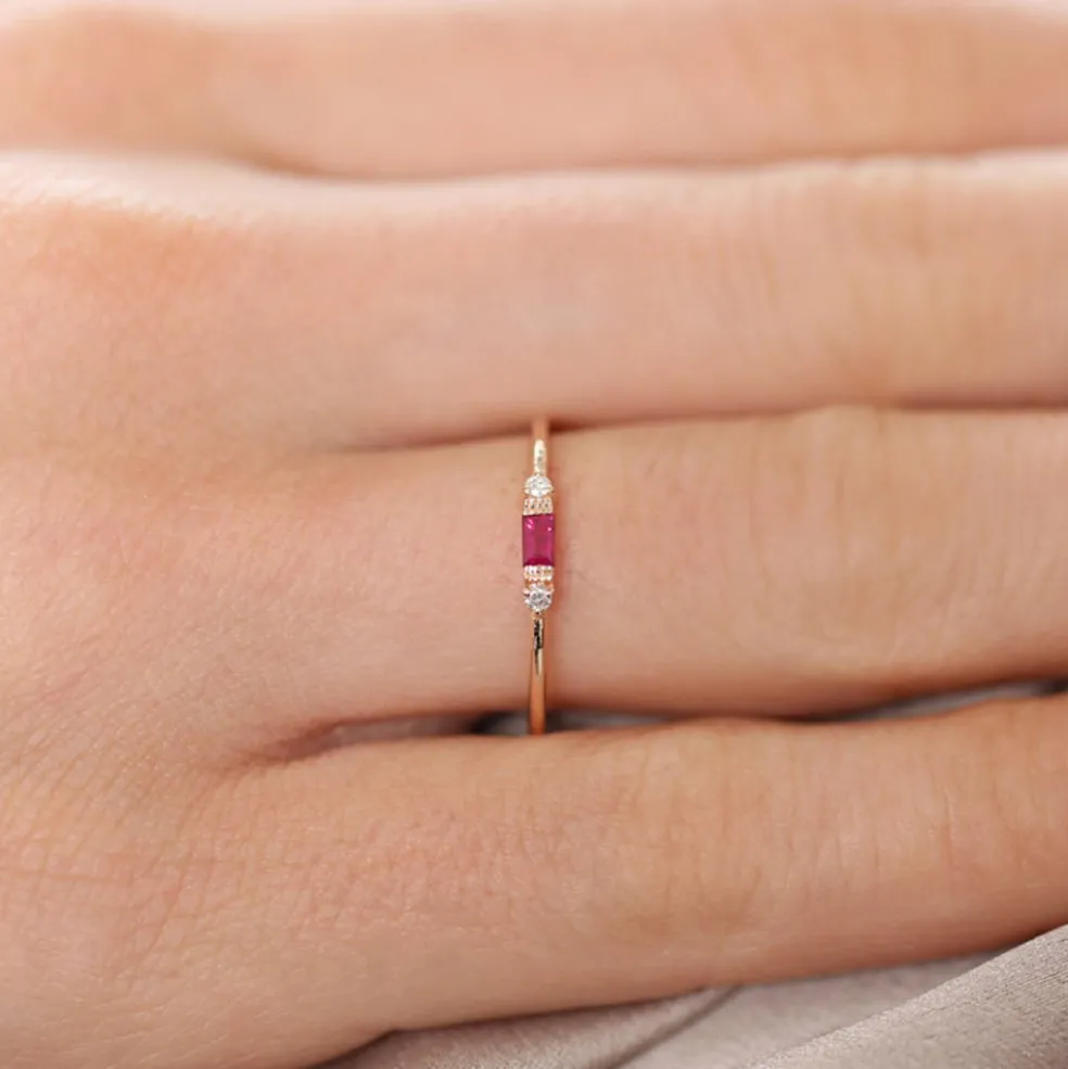 14K Baguette Ruby With Diamond Ring