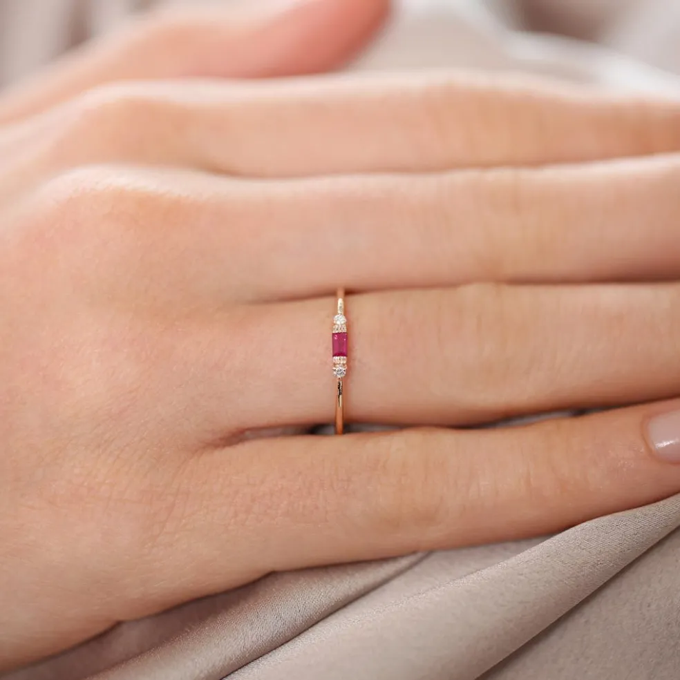 14K Baguette Ruby With Diamond Ring