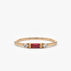 14K Baguette Ruby With Diamond Ring