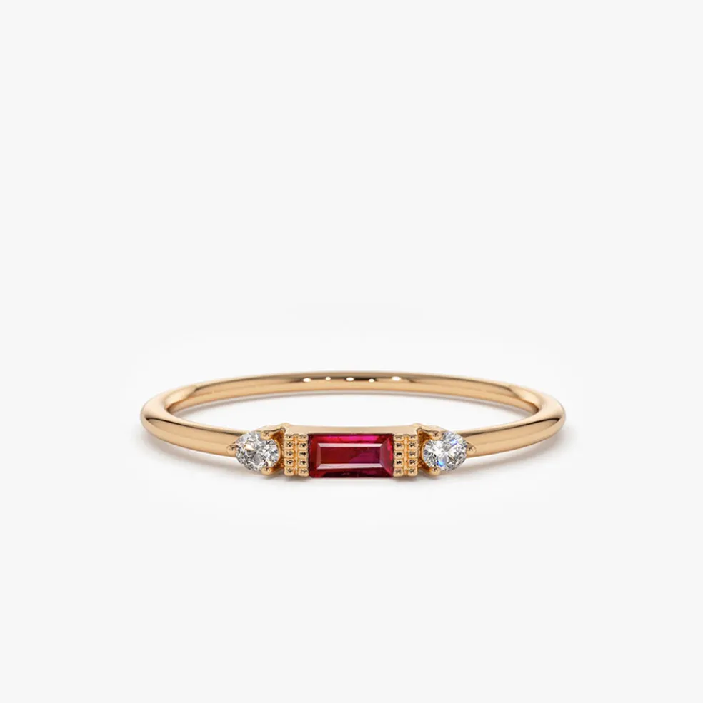 14K Baguette Ruby With Diamond Ring