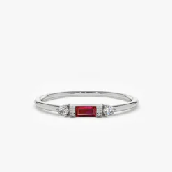 14K Baguette Ruby With Diamond Ring