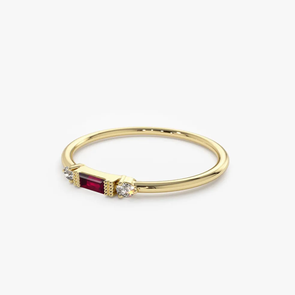 14K Baguette Ruby With Diamond Ring