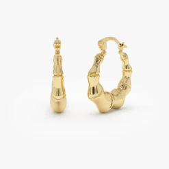 14k Bamboo Style Hoop Earrings