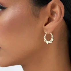 14k Bamboo Style Hoop Earrings
