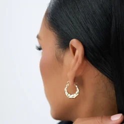 14k Bamboo Style Hoop Earrings