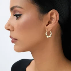 14k Bamboo Style Hoop Earrings