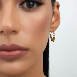 14k Bamboo Style Hoop Earrings