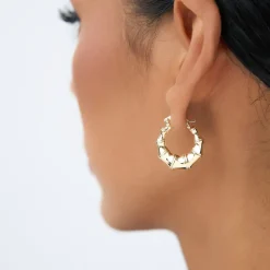 14k Bamboo Style Hoop Earrings