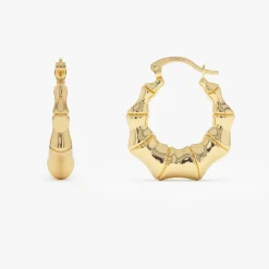 14k Bamboo Style Hoop Earrings