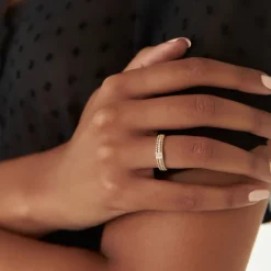 14k Beaded Baguette and Round Diamond Ring