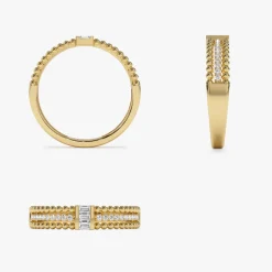 14k Beaded Baguette and Round Diamond Ring