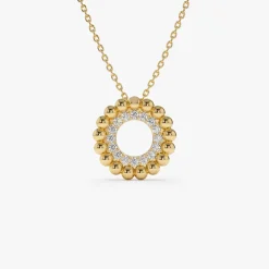14k Beaded Diamond Circle Necklace