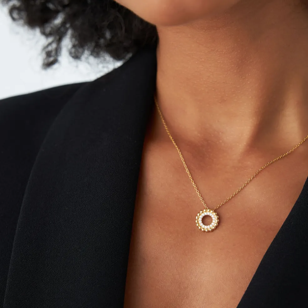 14k Beaded Diamond Circle Necklace
