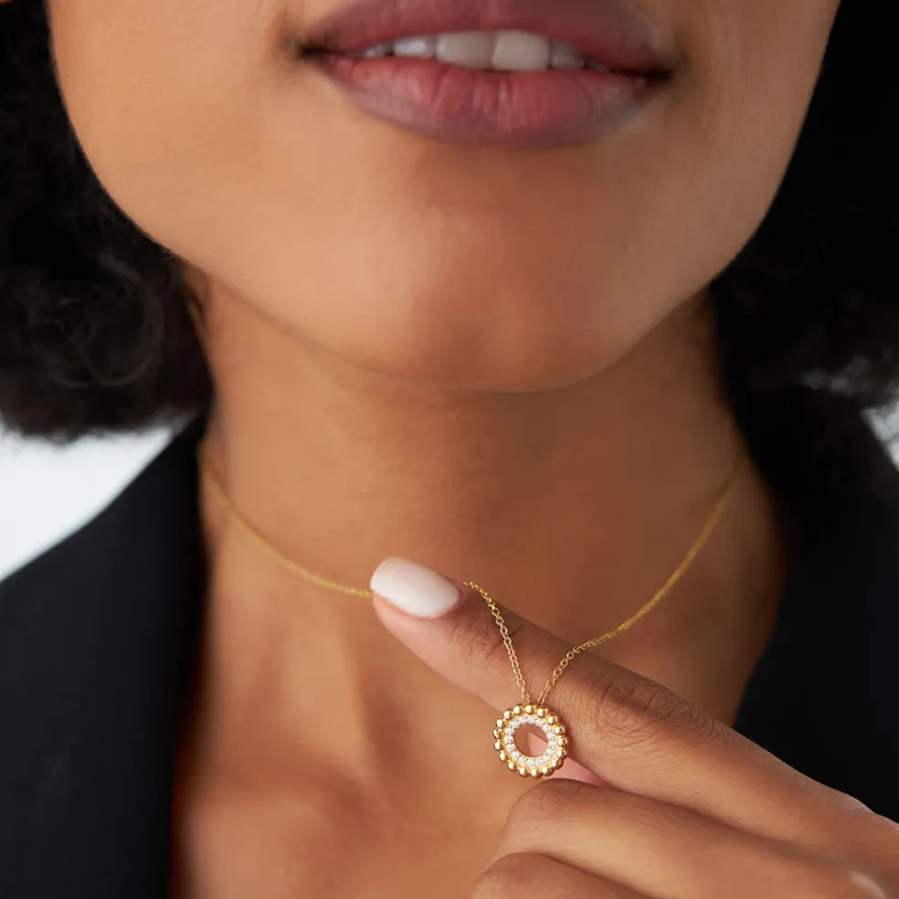 14k Beaded Diamond Circle Necklace