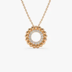 14k Beaded Diamond Circle Necklace