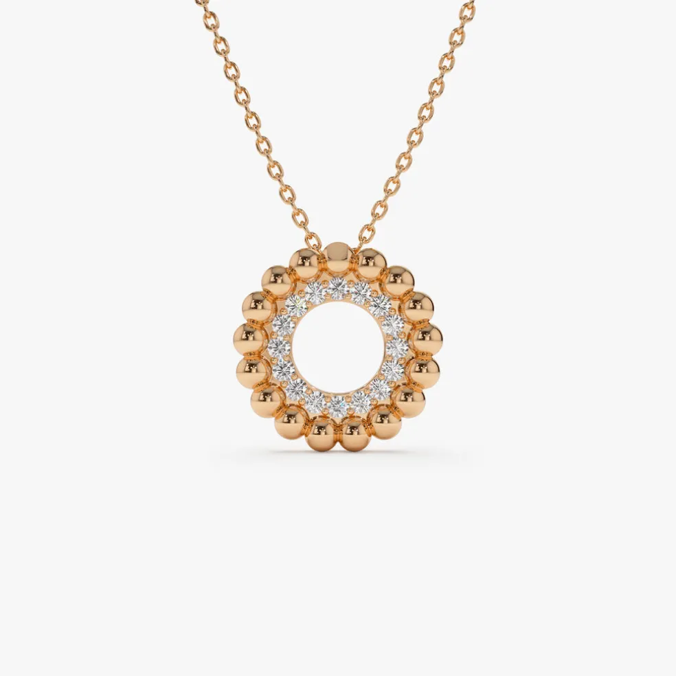14k Beaded Diamond Circle Necklace