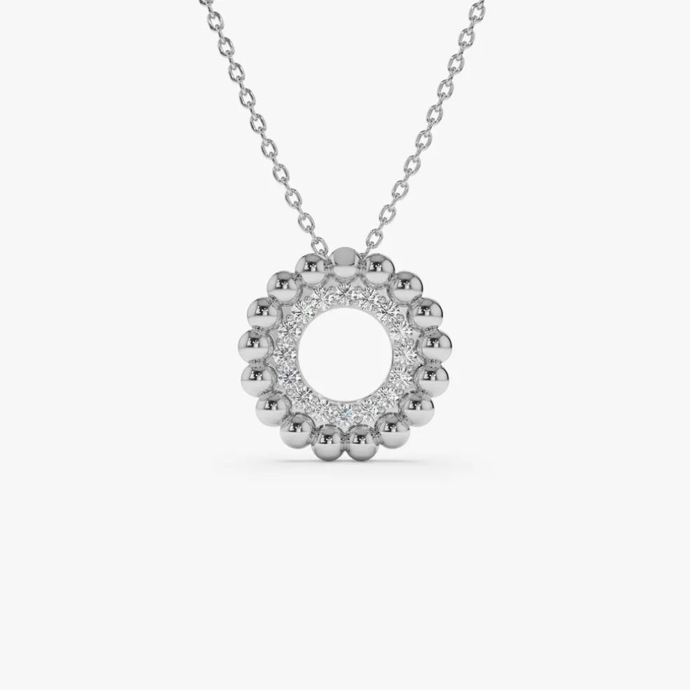 14k Beaded Diamond Circle Necklace