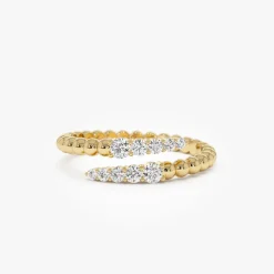 14k Beaded Diamond Cross Over Ring