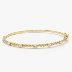 14K Beaded Gold Diamond Bangle Bracelet