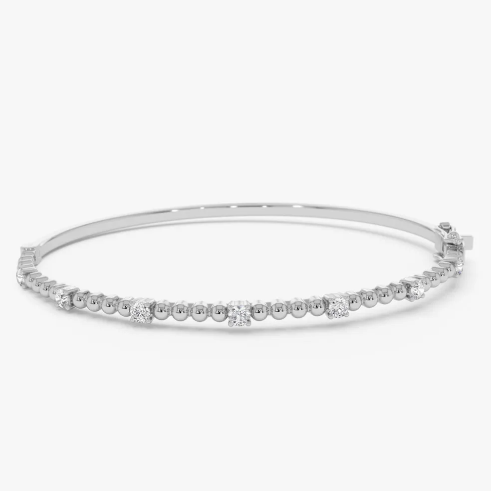 14K Beaded Gold Diamond Bangle Bracelet
