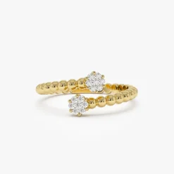 14k Beaded Open Bypass Diamond Illusion Ring