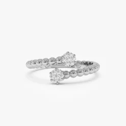 14k Beaded Open Bypass Diamond Illusion Ring