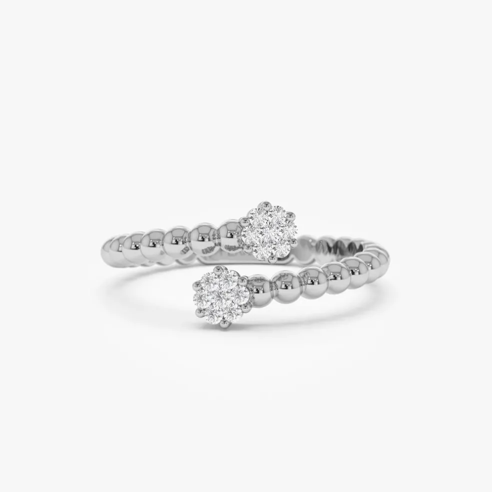 14k Beaded Open Bypass Diamond Illusion Ring
