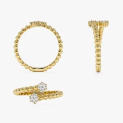 14k Beaded Open Bypass Diamond Illusion Ring