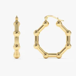 14k Beaded Tube Hoop Earrings