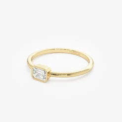 14k Bezel Set Emerald Cut Diamond Solitaire Ring