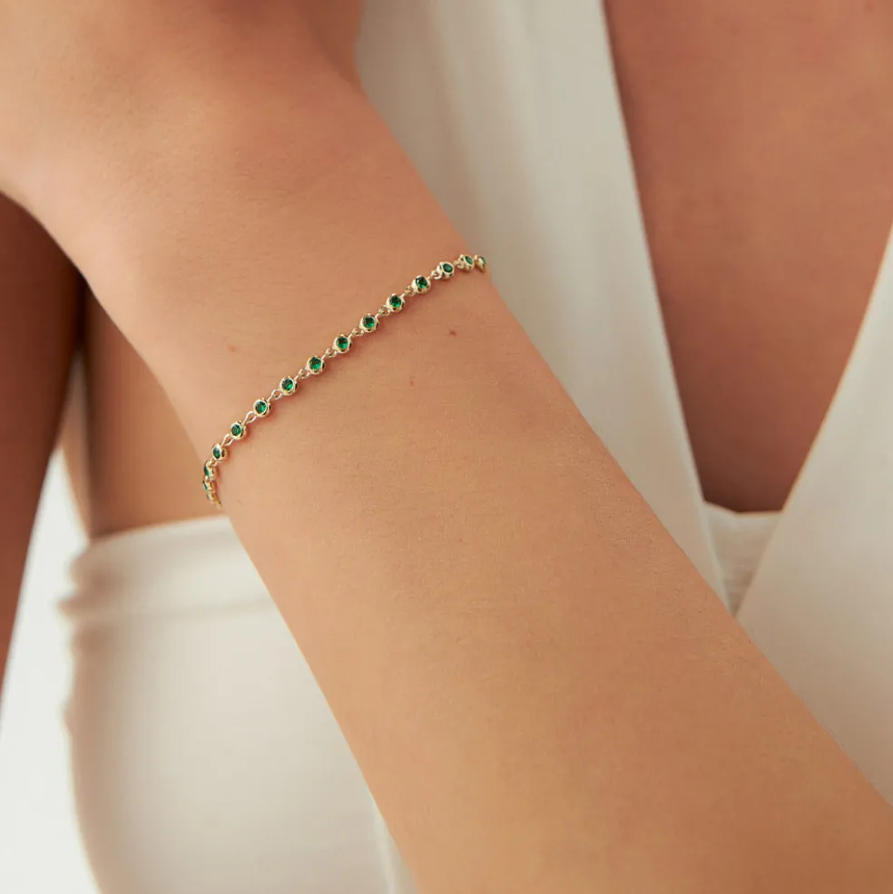 14k Bezel Set Emerald Tennis Bracelet