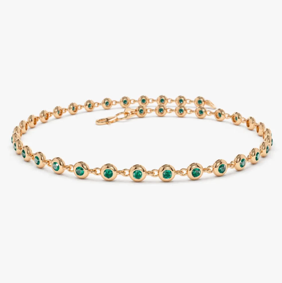 14k Bezel Set Emerald Tennis Bracelet