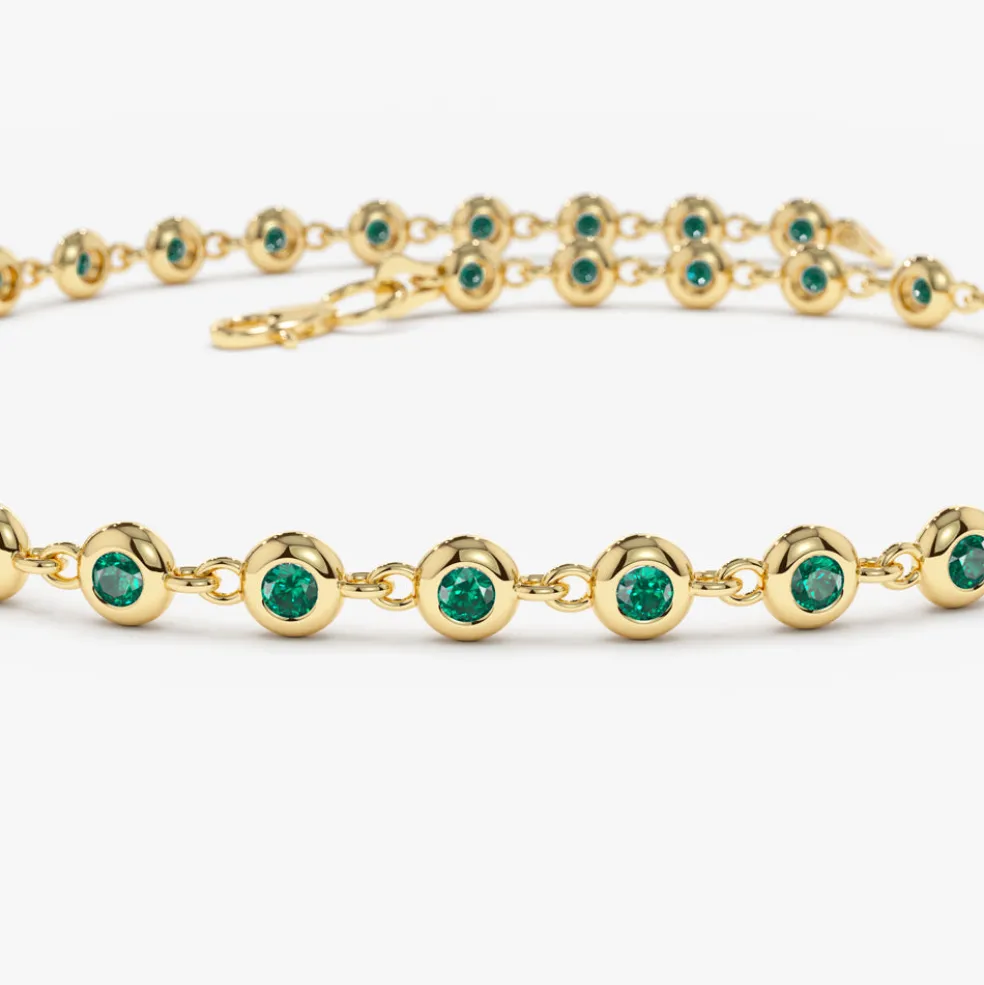 14k Bezel Set Emerald Tennis Bracelet