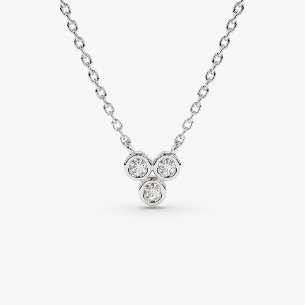 14k Bezel Set Trio Diamond Necklace