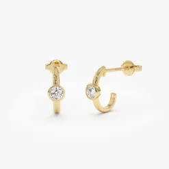 14k Bezel Setting Diamond J Hoops
