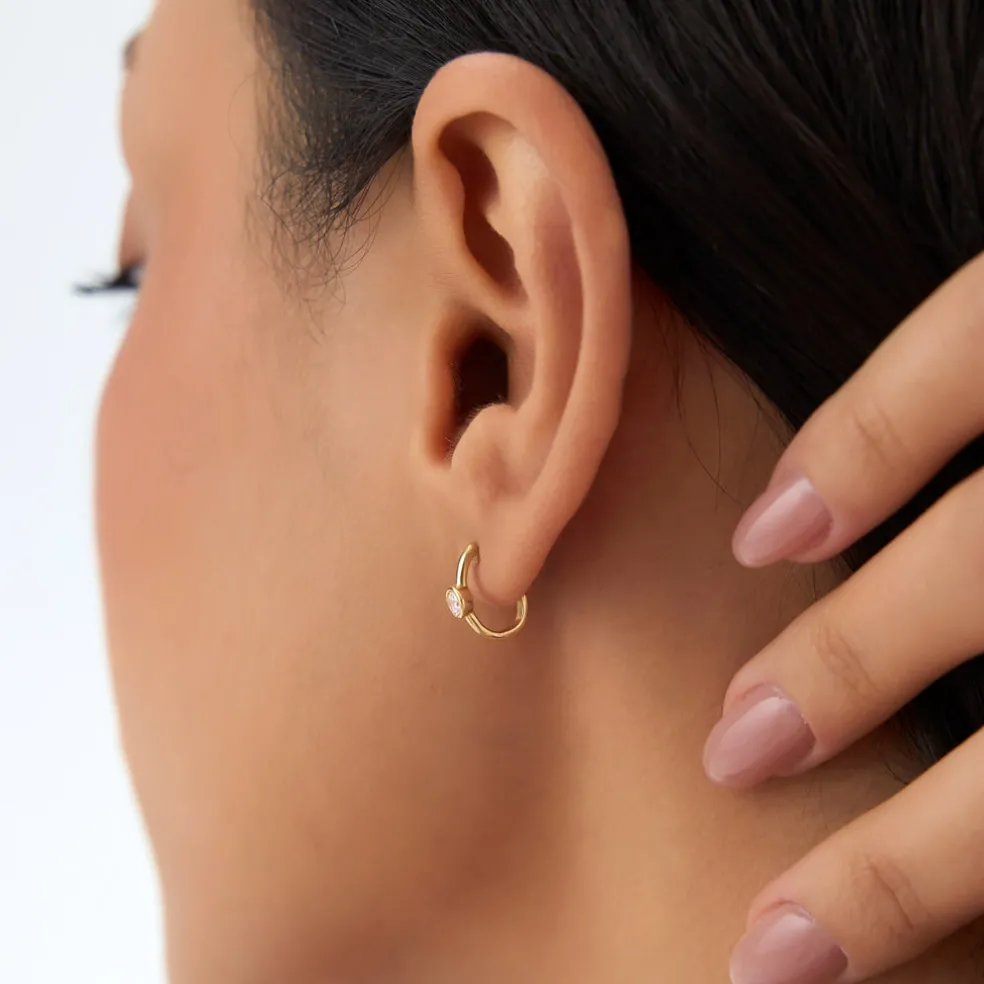 14k Bezel Setting Diamond J Hoops