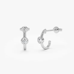 14k Bezel Setting Diamond J Hoops