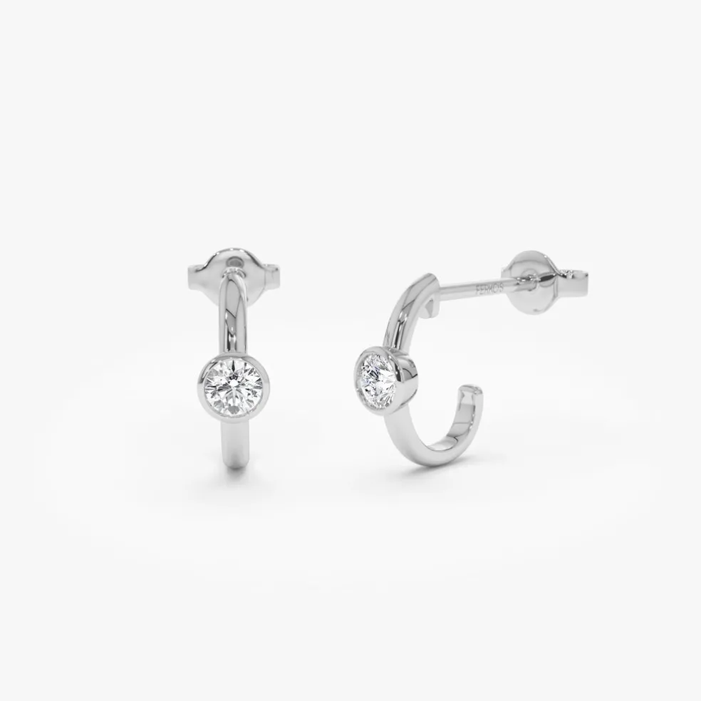 14k Bezel Setting Diamond J Hoops